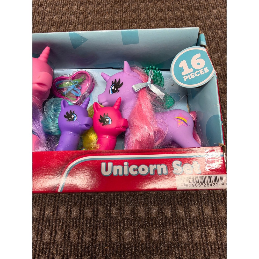 Kid Connection Mini Unicorn Set 16 Pieces Pink Purple Figures Brush Accessories